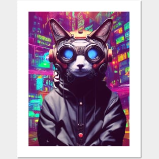 Techno Cat In Japan Neon City Posters and Art